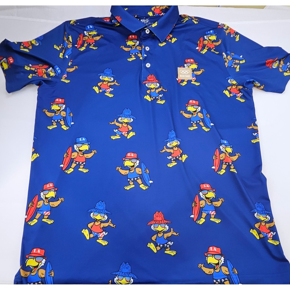 Chubbies Olympic Heritage Sam the Eagle 1984 LA Polo Shirt Blue SS24USA006 Men L